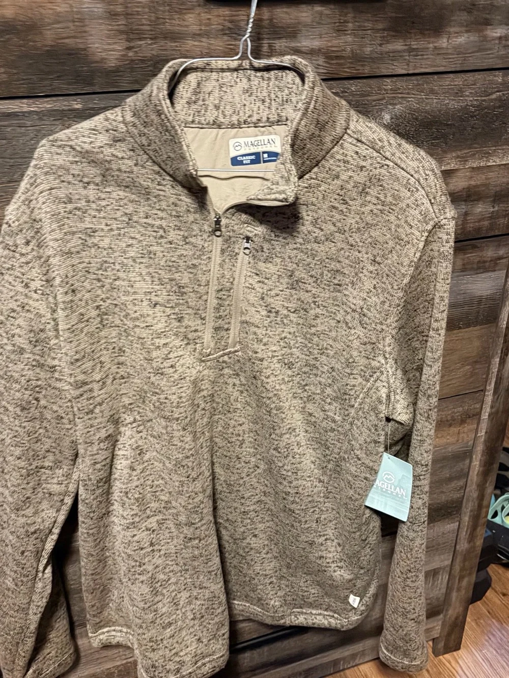 Magellan Outdoors Men’s Heathered Tan Quarter-Zip Pullover Sweater